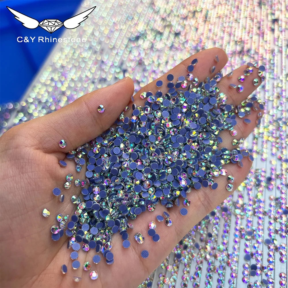 CY 1440pcs High Quality Glass Iron on Rhinestone Crystal Washable Glue Back Bulk Hotfix Rhinestones