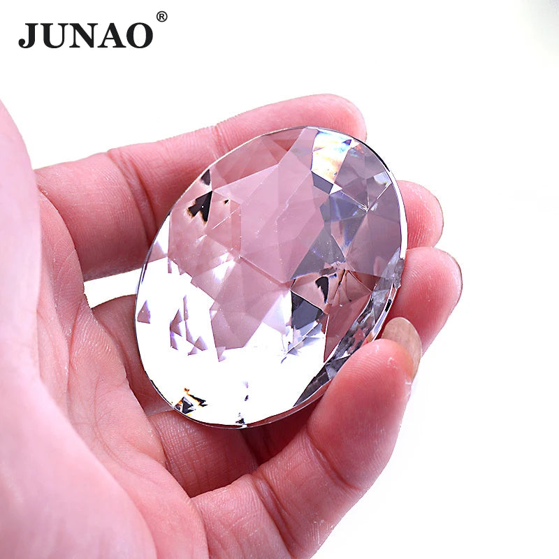 JUNAO Factory Wholesale 52mm Big Size Acrylic Gems Round Flatback Crystal Strass Clear Color Rhinestone for Clothes