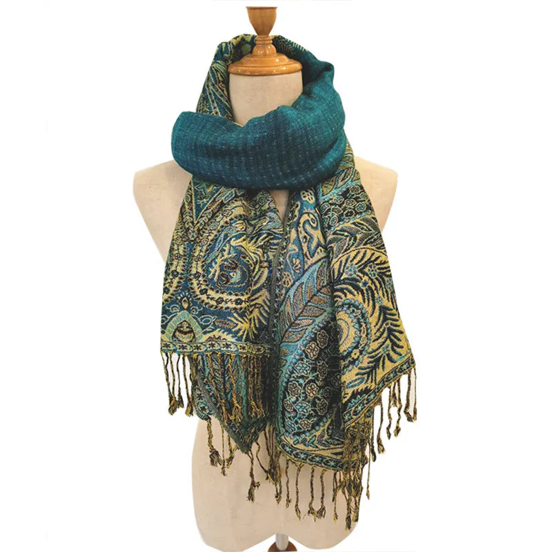 Ethnic Style Jacquard Tassel Pashmina Scarf Spring and Autumn Thickened Large Women's Shawl and Scarf Dual Use