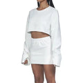 Women White Long Sleeve Cut Out Crop Sweatshirt Mini Skirt Set 2 Piece Casual Streetwear Tracksuit Summer Clothing 2026