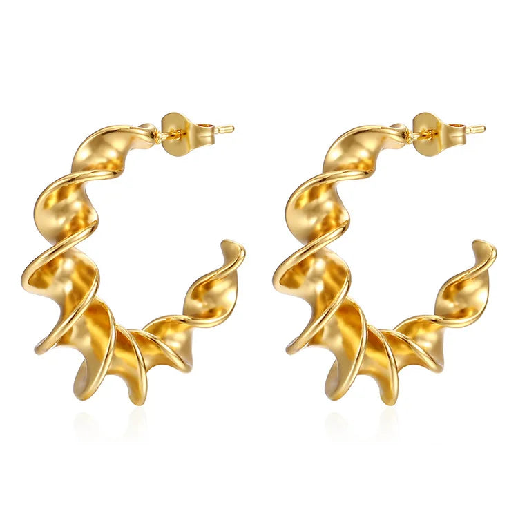 Stainless Steel Jewelry C-shaped C-shaped Earrings 18k Gold Plated Personalized Hollow Twist Rope Hoop Stud Earrings for Women
