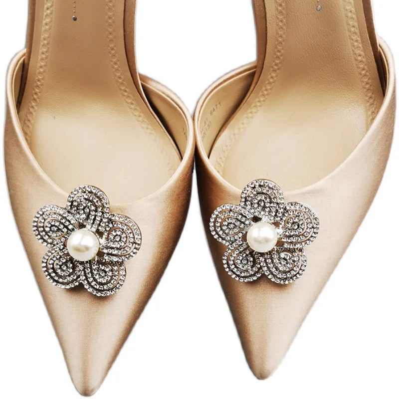 Bling Rhinestone Flower Shoe Buckle Glitter Accessory High Heeled Clip-on Shoe Brooch Clips MegaBDM