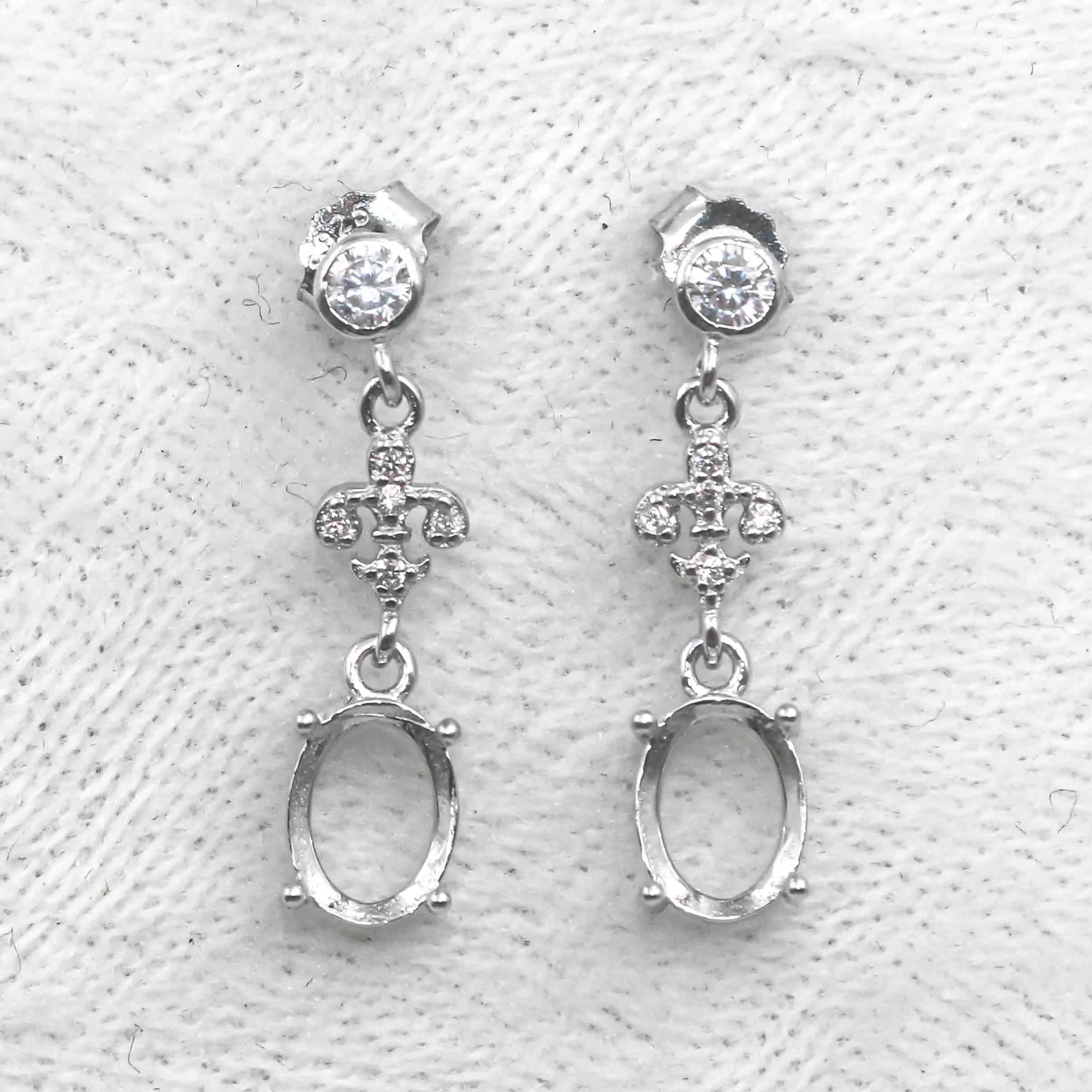 Sterling Silver 6*8mm Semi Mount Stud Eardrops Empty Frame Support Blank Setting S925 Base Without Center Stone DIY for Inlay