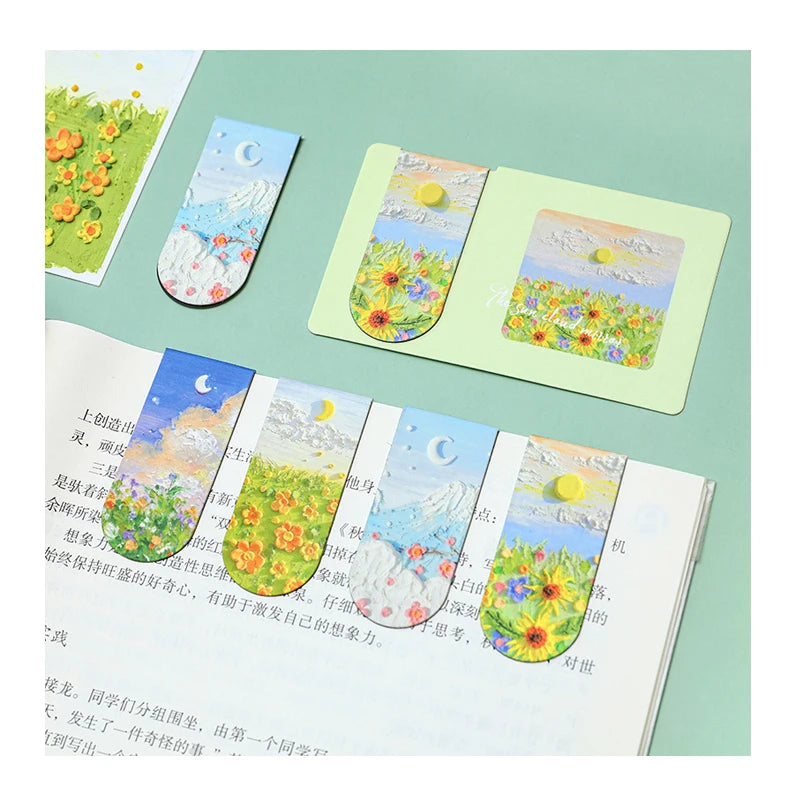 Students Book Clip Creative Cute Oil Painting Design Magnetic Bookmarks Wholesale