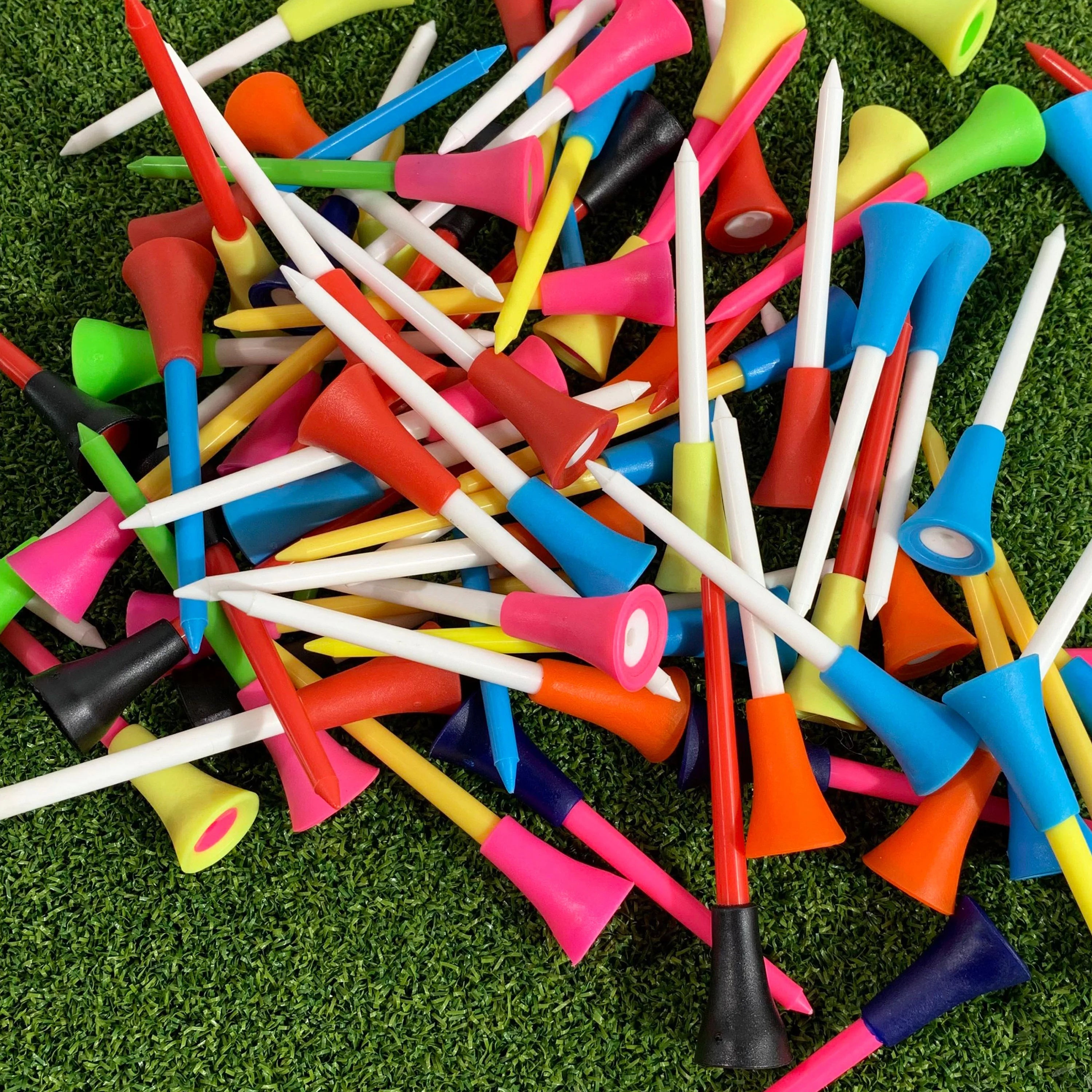 Wholesale Custom Plastic Golf Tees Multi Color Rubber Golf Tees Customized Logo Unbreakable Lightweight 83mm Length