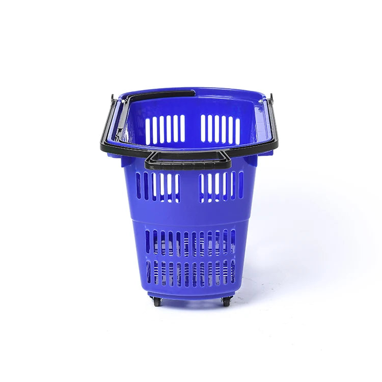 Rolling Eco-Friendly 4-Wheel Plastic Shopping Basket with 45L Capacity for Shopping Mall Use