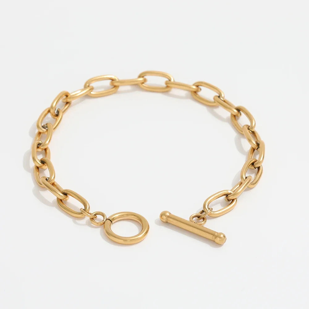 Fenny 18K PVD Plated Chunky Popular Link Chain Toggle Bracelet Charm for Women Stainless Steel Jewelry Wholesale