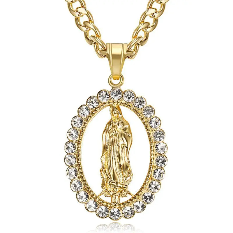 Duyizhao Factory Latest Personalized Design Hip Hop Oval Hollow Catholic Virgin Mary Pendant Necklace Jewelry
