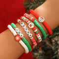 SHIXIN 6Pcs/Set Christmas Series Soft Clay Acrylic Letter Bracelet for Women Bohemian Handmade Sock Snowman Jewelry Gift