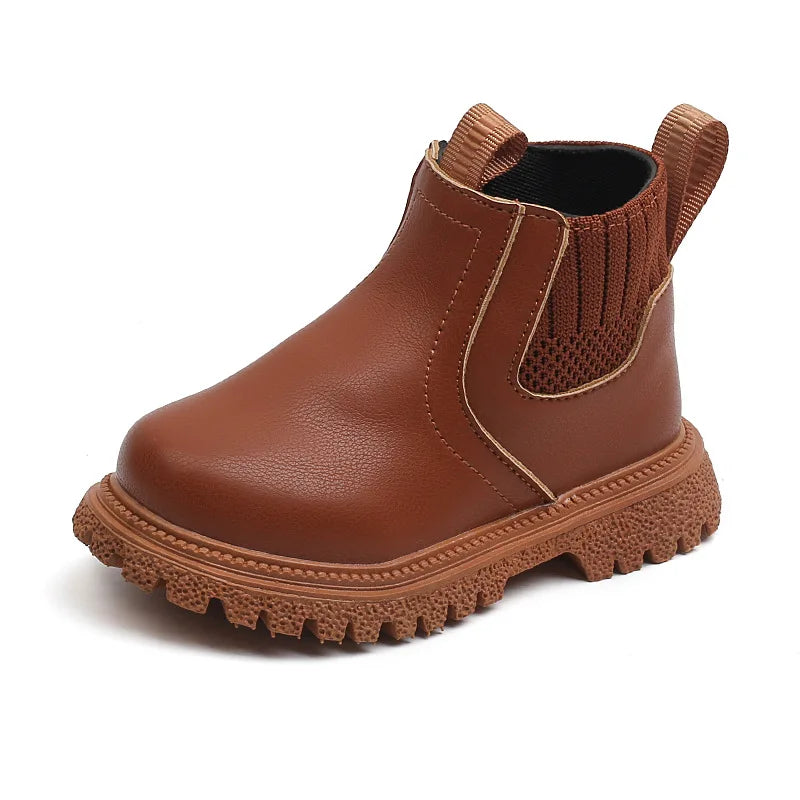 New Children's Fashion British Ankle Boots Boy Side Zipper Fashion Leather Shoes