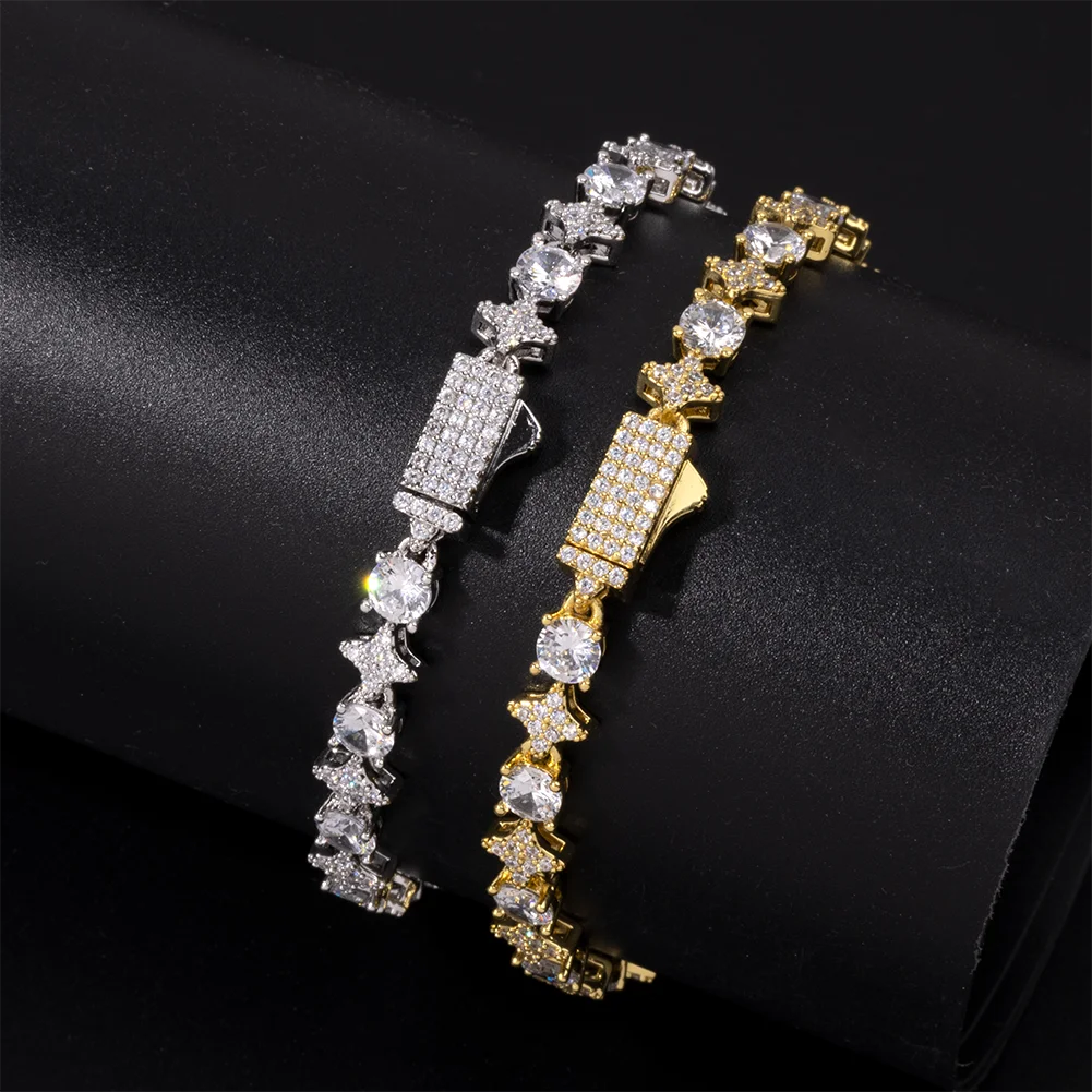 14k Gold Plated Hip Hop Jewelry Exquisite 6mm Tennis Bracelet with Sparkling with Secure Spring Clasp