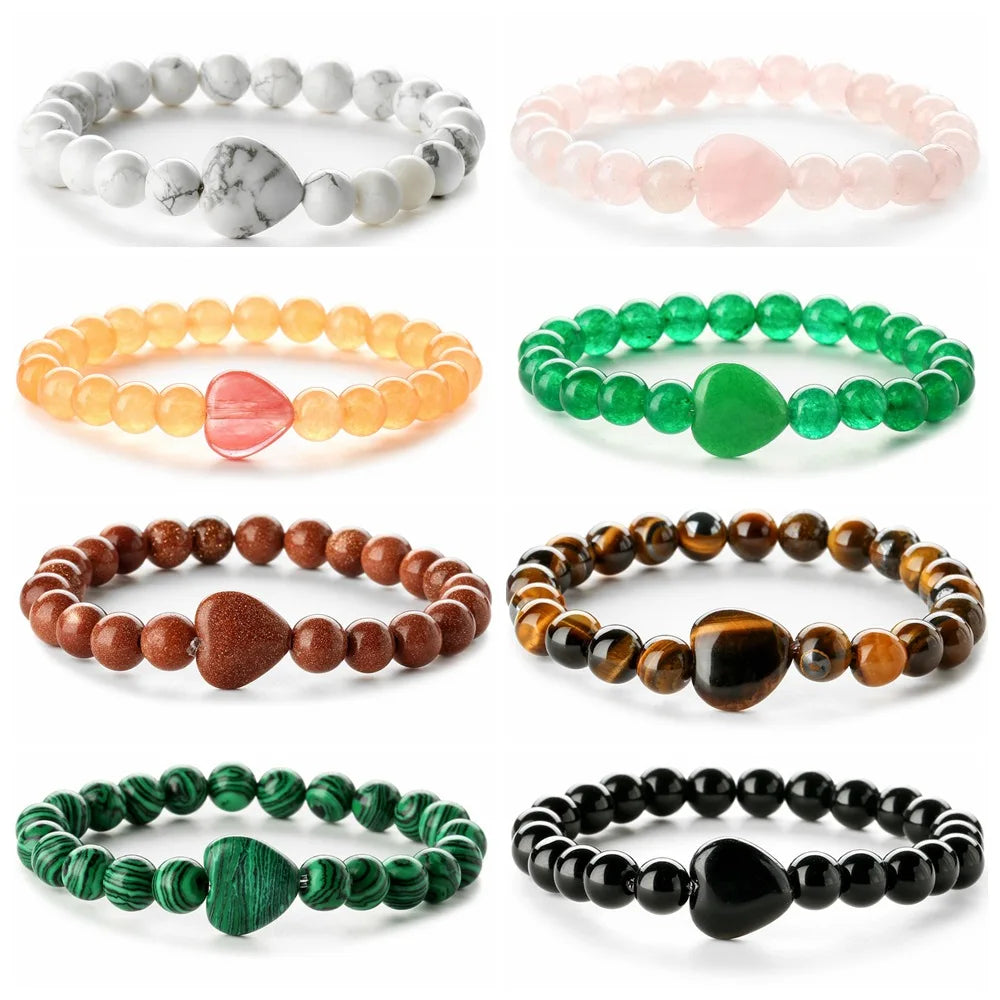 Wholesale tiger Eye Natural Stone Agate White Turquoise Loose Beads Bracelet Bracelet Heart Shaped Stone Beads Bracelet