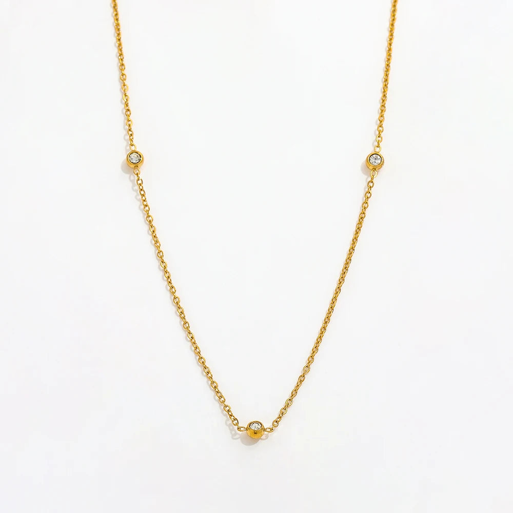Fenny 18K Gold Plated Tarnish Free&No Fade Designer Fine Versatile Round Zirconia Pendant Stainless Steel Necklace for Women
