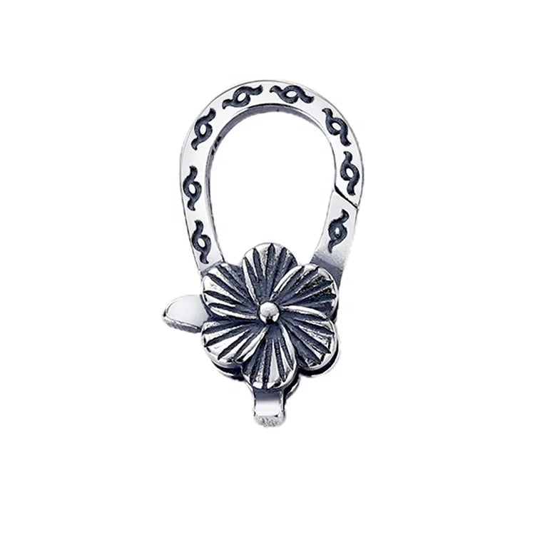 Wonderfit Handmade Flower Shape Silver Clasp Oxidized Sterling 925 Lobster Claw Clasps for Bracelet End Connecting
