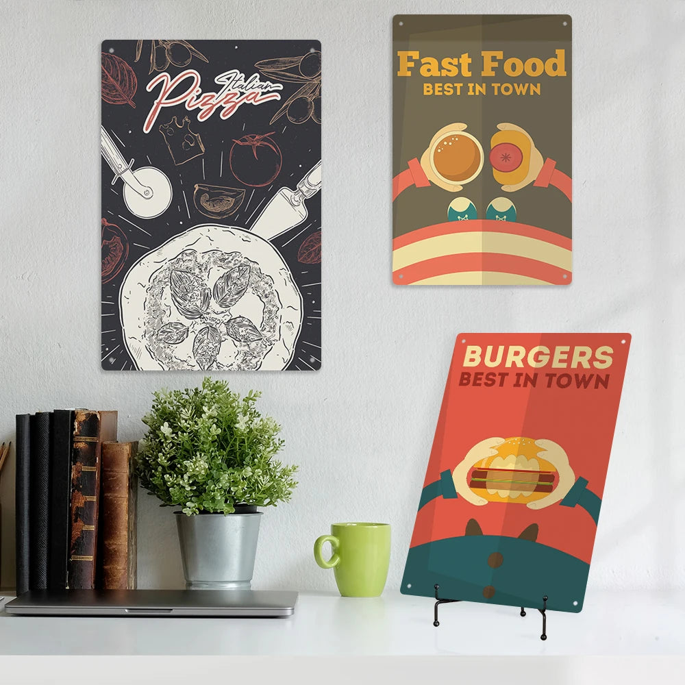 Putuo Decor Delicious Food Personalized Metal Sign Tin Sign New Style Pizza Burger Home Restaurant Decor