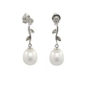 Elegant Leaf Wedding Jewelry Dangle Unique Design Silver Freshwater Pearl Vintage Earrings for Women Bride
