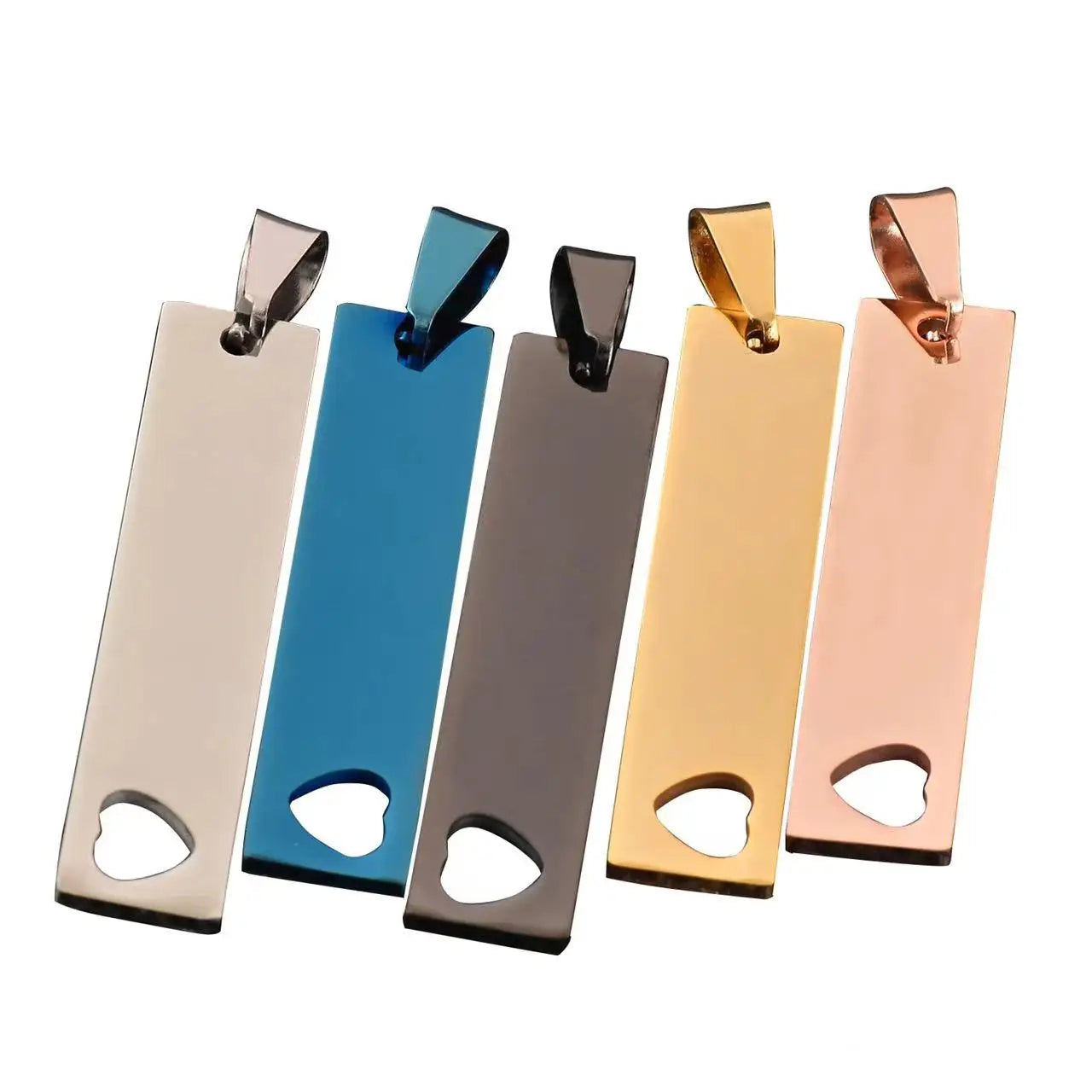Solid Stainless Steel Keychain with Modern Heart Cut Shape Custom Logo Laser Plated Silk Screen Printed Tag Customizable Logo