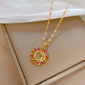 Rainbow-Colored Sunflower Pendant Necklace Personality Bling Bling Collana Donna Crystal Rainbow Necklace