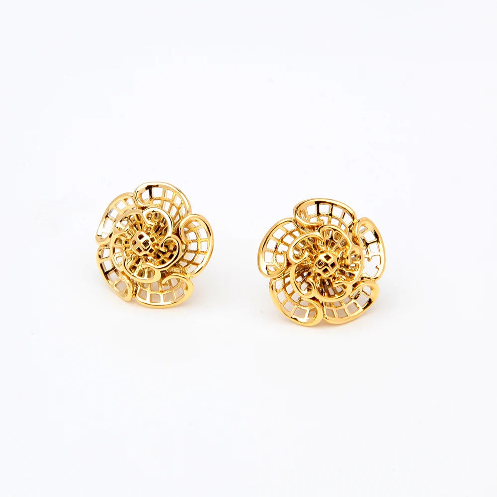 Punk Style Gold Plated Ball Stud Earrings for Women Hollow Out Pearl Main Stone Fashion Jewelry for Party Boucle Oreille Femme