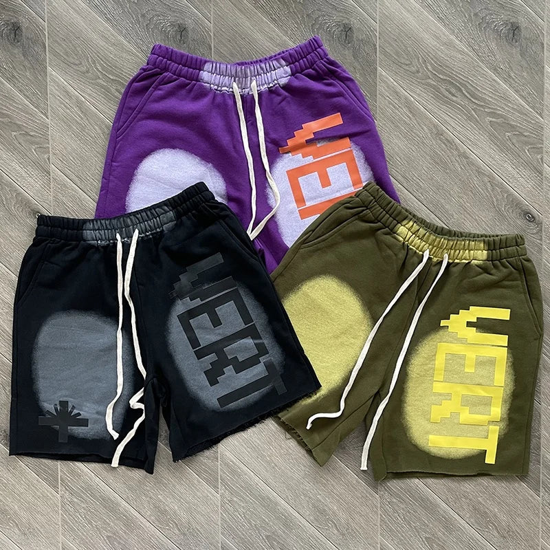 Custom Summer French Terry Shorts Heavyweight 100% Cotton Screen Printing Streetwear Vintage Sun Faded Acid Wash Shorts for Men
