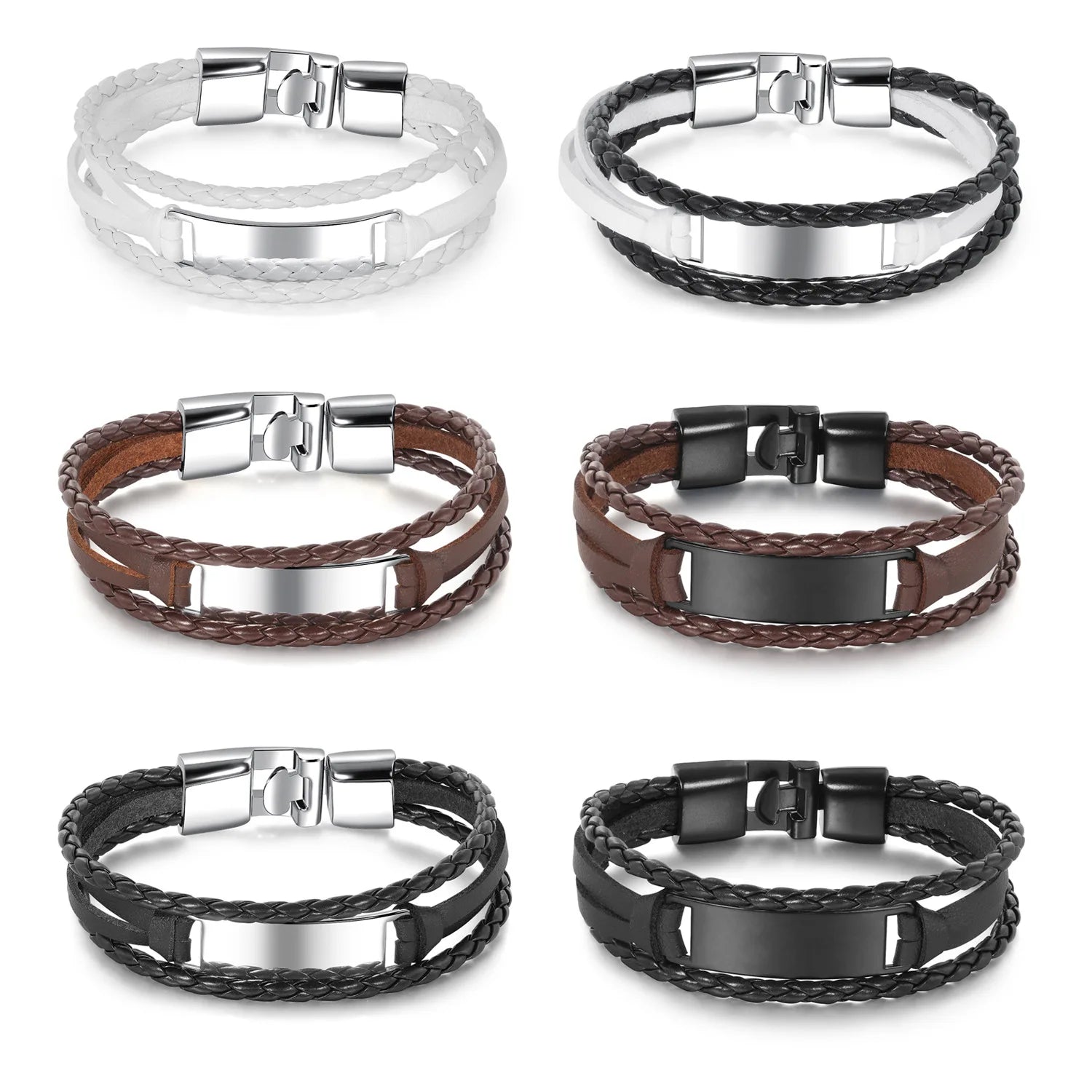 Men's Leather Bracelet Fashion Multi-layer Woven Men Leather Engraved Bracelet