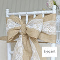 Burlap Lace Chair Sashes Hessian Jute Chair Cover Bows Rustic Linen Lace Chair Bows for Wedding Party Decoration