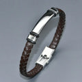 Hot Sale Braid Brown Genuine Leather Stainless Steel Tube Cuff Bangle Luxury Men's Bracelet for Business Gift Jewelry