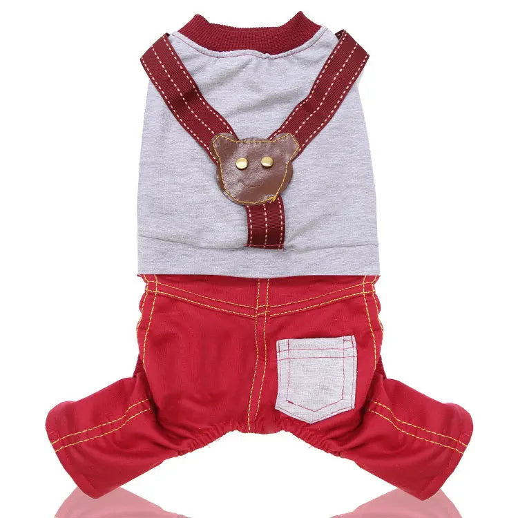New Arrival Bear Pocket Overalls for Teddy Poodles Dogs Cats Pet Four-Legged Pants Color-Block Clothing Accessories