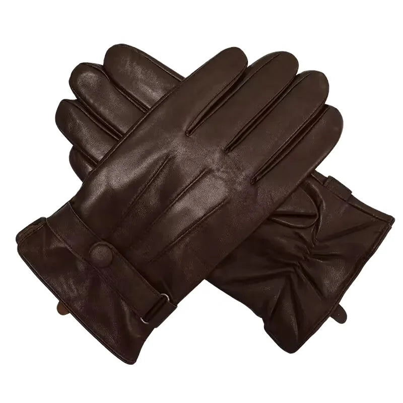 Mens Genuine Leather Sheepskin Winter Gloves with Cashmere Lined Touchscreen Warm Cycling Daily Use