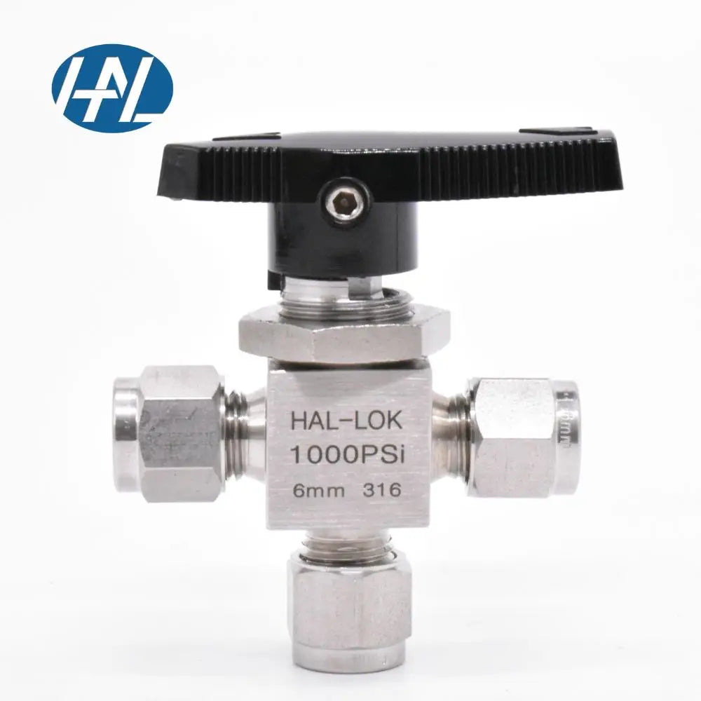 3-Way Stainless Steel Instrumentation Ball Valve NPT Connection 1/4 Port Size Double Ferrules Manual High Temperature Gas Flow