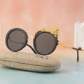 Female Frame Sunglasses Gold Yellow Red Gold Frames PC Leopard Head Anti Blue Light Inlaid Diamond Large Trendy Sunglasses