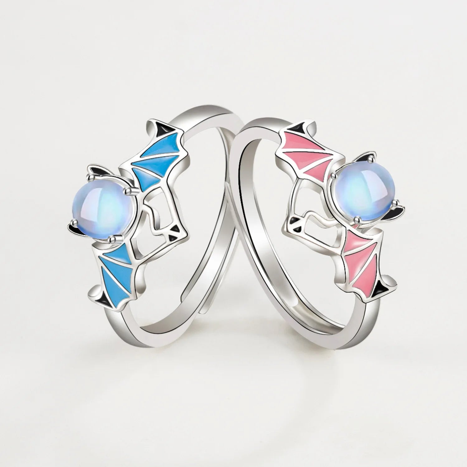 2022 Fashion Angel Demon Moonstone Ring Simple Creative Gemstone Ring Faux Blue Valentine's Gift Couple Ring for Women Men