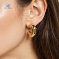 SUMMLY Trend Wholesale Luxury Creative C-Shape Diamond Encrusted 18K Gold Plated Stainless Steel Earrings Fashion Jewelry