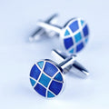 Bulk Round Men Metal Cufflinks with Blue Enamel Shirt Button Accessory Sterling Silver Cuff Links Enamel Cufflinks Shirt Button
