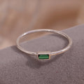 Minimalist Square Green Zircon 925 Sterling Silver Rhodium Plated Rings Women Jewelry