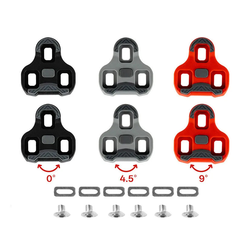 Road Bicycle Pedals Cleat Self-locking 0/4.5/9 Degree TPU Material Black/Red Color Cycling Shoes Cleats Pedal Clip Compatible