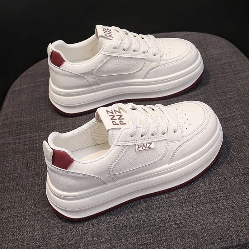 F309 Women's Platform White Sneakers New Spring Breathable Casual Shoes Thick Sole Height-Increasing Sneakers for Students