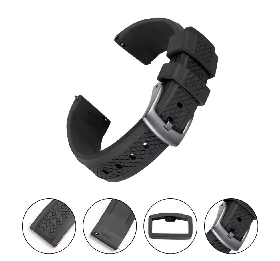 JUELONG 20mm 22mm Locking Feature Quick Release Summit FKM Rubber Watch Band Breathable FKM Rubber Watch Strap