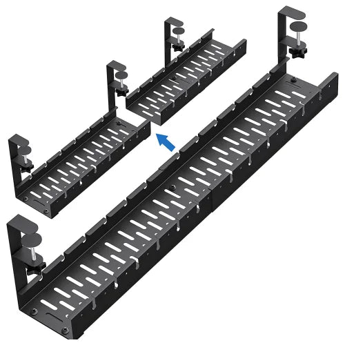 No Drilling Extendable Under Desk Cable Management Metal Tray Cord Organizer with Clamp