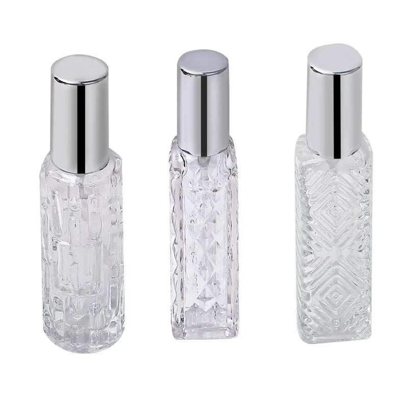 Wholesale Empty Unique Pattern Geometric Figures Embossment Texture 10ml 12ml Refill Thick Glass Perfume Spray Pump Bottle