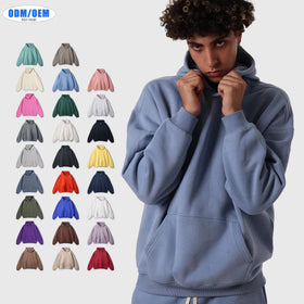 Wholesale Luxury 100% Heavy Cotton 350g French Terry Hoodie for Men Oversized Hooded Collar No Drawstring for Winter