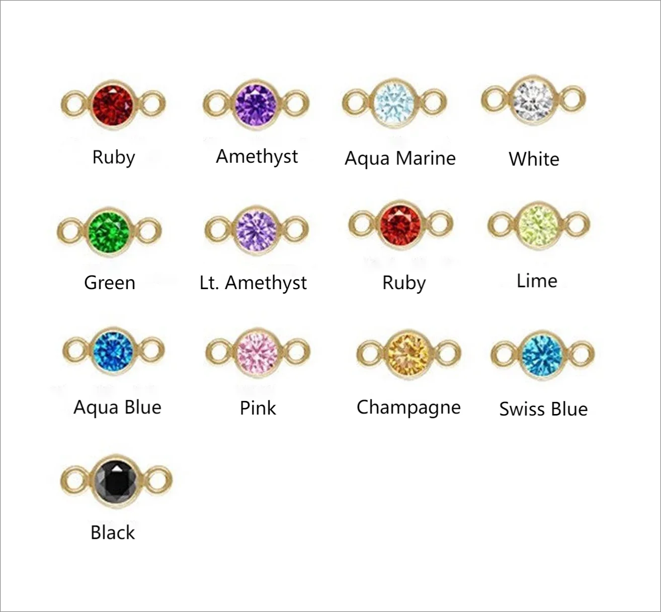 GP US 3mm 4mm 6mm Birthstone Connector 14k Gold Filled CZ Charms Permanent Jewelry Chains Making 14KGF Bezel Connector Wholesale