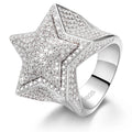 Dropshipping Fine Hip Hop Jewelry Iced Out 925 Sterling Silver Lab Grown VVS Moissanite Diamond 2 Layers Star Ring for Men Women