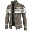 New Zipper Knit Cardigan Men's Coat Fashion Casual Long Sleeve Stand Collar Jacquard Sweaters