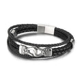 KALEN Mens Stainless Steel Vintage Charm Leather Strand Bracelets Bangles