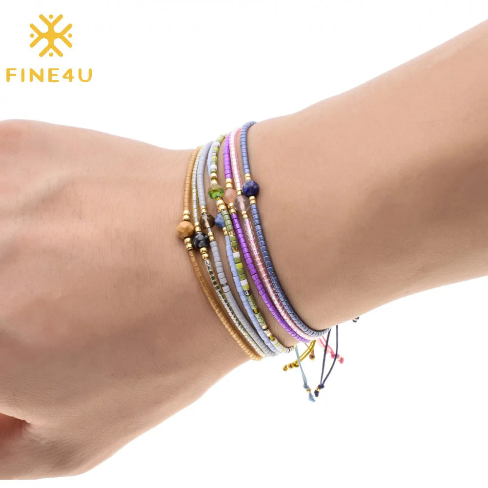 Handmade Beach Boho Jewelry Pulseras Adjustable Stackable Braided Natural Stone Miyuki Bead Bracelets