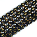 Natural Carving Six-word Mantra Black Agate Round Beads Agate Carved Loose Beads Black Agate Bronzed Word Beads for Jewelry DIY