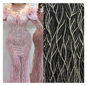 Sparkling Elegance Printed Water Resistant Breathable Sequin Lace Embroidery Custom Silver Beaded Fabric for Girls' Wedding