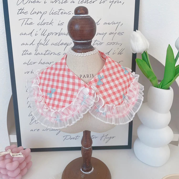 Sweet Bow Pet Collar Cute Checkered Bib for Dogs