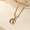 New Crystal Clear Zircon Inlaid Brass Crafted Moon Star Pendant Tarnish Free PVD Gold Plated Stainless Steel Box Chain Necklace